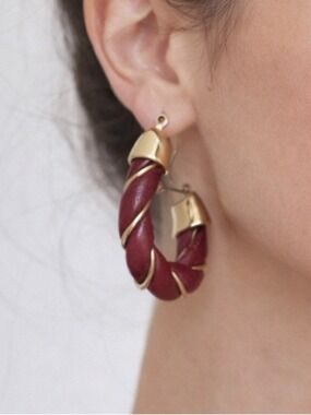 😍CLEARANCE - JOE FRESH Burgundy Leather Look Fashion Hoop Earrings